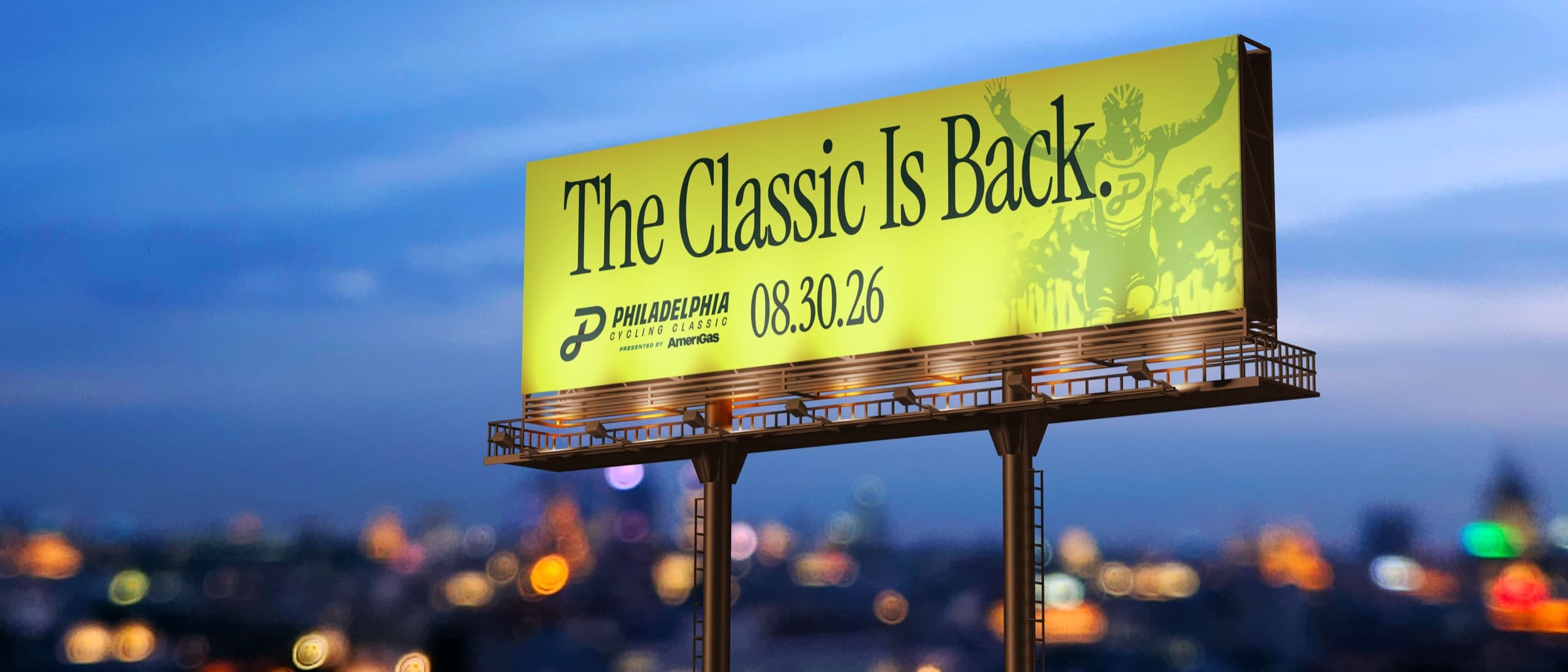 Philadelphia Cycling Classic digital billboard mockup featuring the race logo