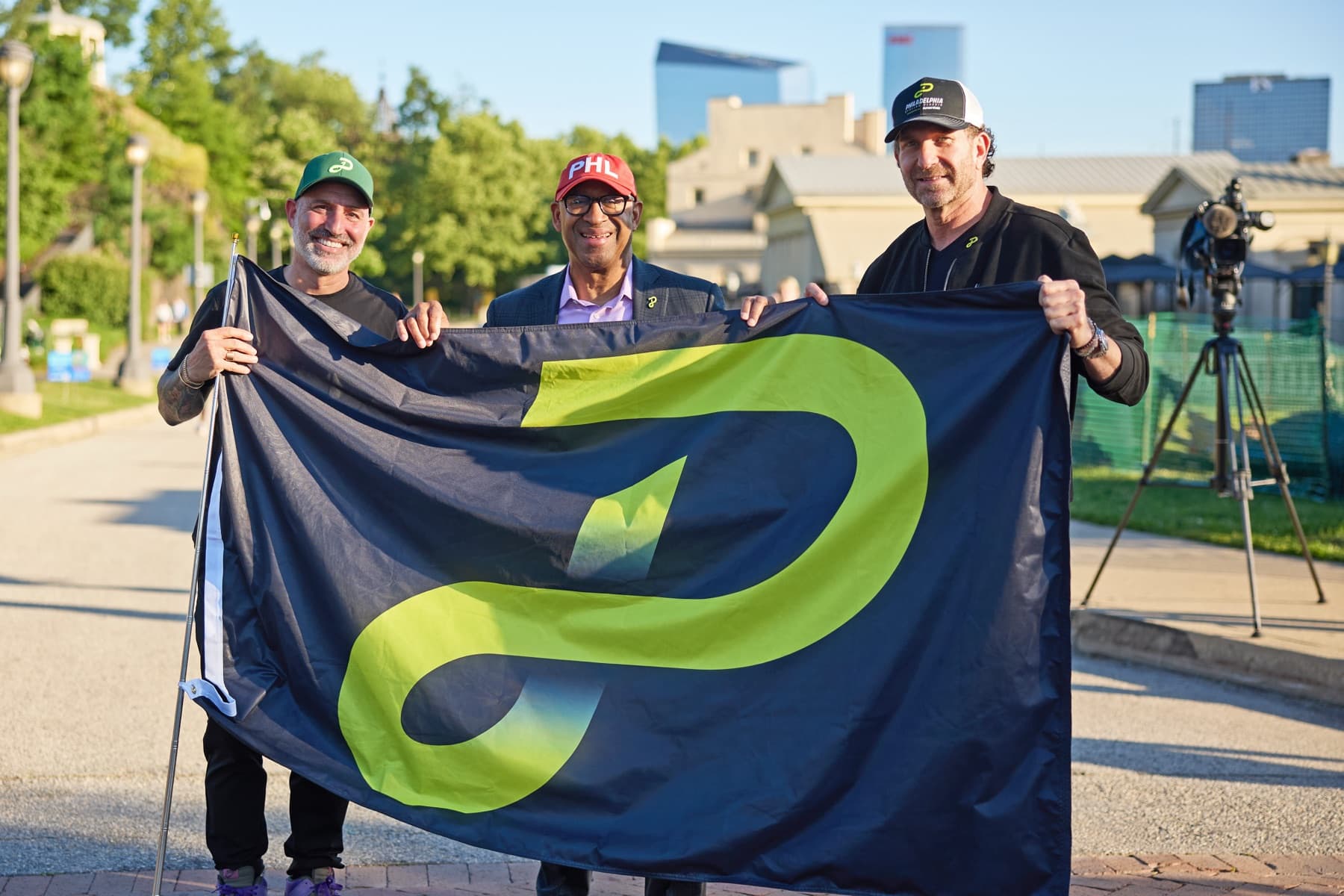 Philadelphia Cycling Classic co-founders Carlos Rogers and Eric Robbins with former Philadelphia Mayor Michael Nutter at the 100 Days Out Pep Rally